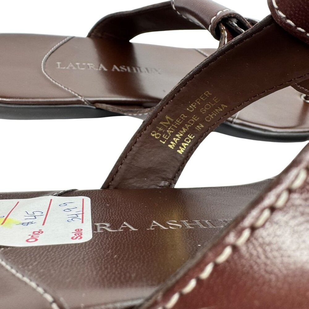 Laura Ashley Dark Brown Leather Thong Sandals with White Stitching Size 8.5‎ M - Picture 4 of 9